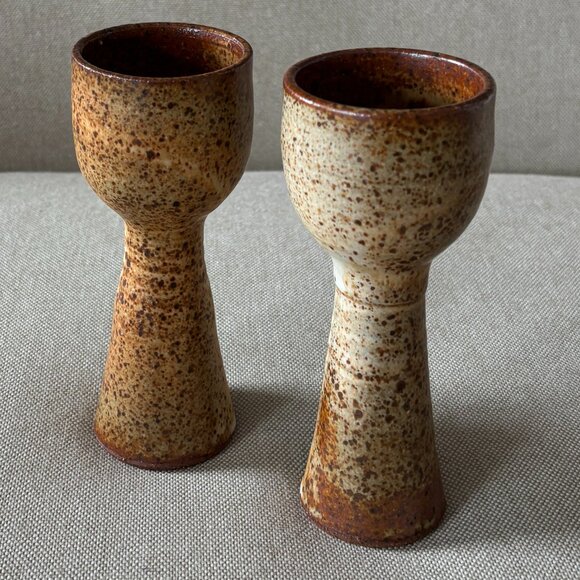 Handmade Set of 2 Pottery Wine Goblets B - Picture 2 of 4